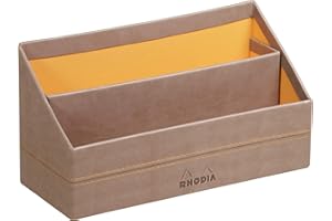 RHODIA 318844C - Porte-Courrier Taupe - 25x10x14 cm - Piqûres Sellier Orange - Extérieur Simili Cuir - Collection Home Office Rhodiarama - Organisation de Bureau & Rangement Design