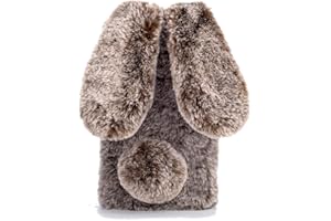 Didan Custodia per iPhone 14 PRO Max,Inverno Orecchio di Coniglio Faux Bunny Fur Morbido Carina Soffice Peloso Indietro Astuccio Caso Cover,Marrone