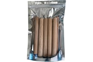 ARMLAZER 15 Tasselli in Legno di Faggio 16 x 140 mm, Bastoncini di Faggio, Scanalate in Legno, Perni di Legno Duro Perno Scanalato, Spine Legno per Progetti di Artigianato di Mobili e Fai Da Te