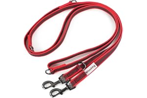 Wisedog 3m Red Double-Ended Rubberised Dog Lead Lightweight Non-Slip Hands Free Lead for Dog for Walking Running Camping