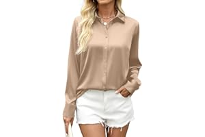 Zeagoo Camicia da Donna Elegante in Raso di Seta Camicetta a Maniche Lunghe con Scollo a V Blusa Basic con Bottoni Unita Maglietta Shirt S-XXL