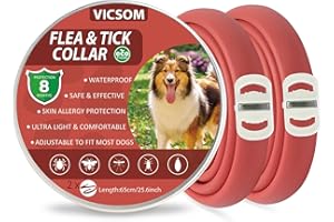 VICSOM Colliers Anti-Puces pour Chiens, Collier Anti Puces Chien, Collier Anti Puces pour Chien Naturelles Protection 8 Mois, Imperméable et Réglable Convient Chiens de Petite, Moyenne et Grande Rouge 2PC