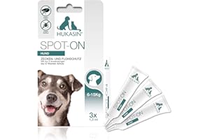 Hukasin® Spot On Hund 6-15kg - Zecken- und Floh Schutz - langanhaltender Zeckenschutz Hund & Flohmittel Hund bis zu 12 Wochen, für die Gesundheit Ihres Hundes