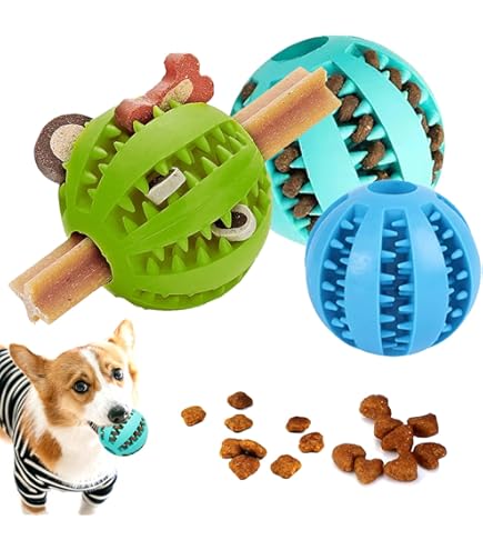 3 Palline Per Cani In Gomma Naturale - Giocattolo Dispenser Snack, Pulizia Denti