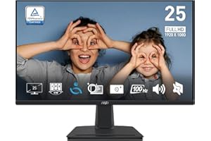 MSI PRO MP251 24.5 Inch Full HD Office Monitor - 1920 x 1080 IPS Panel, 100 Hz, Eye-Friendly Screen, Built-in Speakers, Tilt-Adjustable - HDMI 1.4b, D-Sub (VGA)