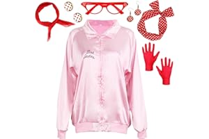 BITOWO Pink Jacket for Ladies Women Pink Jackets Fancy Dress for Lady Adults 1950 Pink Fancy Dress with 1950s Accessories for Women Pink Jackets Adults Outfit Costume Pink Costume Ladies Scarf Carnival
