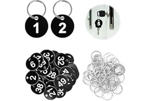 KIKI FANCY Number Keyring 1-50, 50Pcs Table Numbers Key Number Tag Cloakroom Waterproof Small ID Tags with Hole Fit for Restaurant,Cafe, Outdoor, Car, Dormitory Lockers, Hotel (Black)