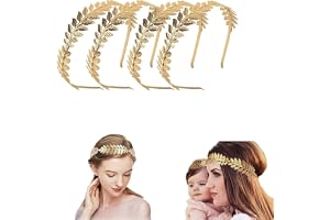 LeapBeast 4 Pezzi Gold Headpiece Pannband, Romersk godden-pannband, Laurel Wreath, Golden Hair Accessoarer kvinnor, för bröllop, fest, dansfest, modeshow, 5 delar, headset