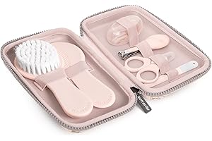 Suavinex, Baby Care Kit Complete and Portable Baby Manicure Set Contains: Brush and Comb + Finger Toothbrush + Scissors + File + Nail Clipper, 6 Pieces, Pink