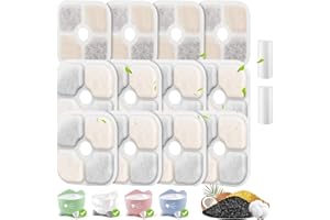 YSWOVUO 12 Filtrów Do Fontanny Dla Kotów Kompatybilnych Z Fontanną Kotów Pixi 2,5 L, Filtr Zamienny Kompatybilny Z 43722 43721 Pixi Dystrybutor Wody Dla Zwierząt, Z 2 Wężami