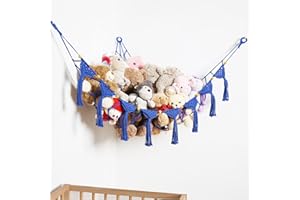 AMDERMI Aufbewahrung Netz Hängend Spielzeug Organizer Kinderzimmer Stofftier Hängematte für Kuscheltiere Teddy Eckspielzeug für Schlafzimmer (blau)