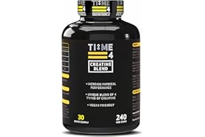 TIME 4 NUTRITION Time 4 Creatine Blend - 240 Creatine Capsules Not Creatine Tablets, 30 Day Supply, Unique Blend of 4 Types of Creatine, 6000mg Per Daily Serving Improve Muscle Strength Vegan Friendly & Gluten Free