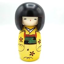 Bambola Giapponese Kokeshi Usaburo - Kimono Marrone, Artigianale In Legno, Fatto In Giappone