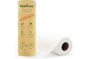 Essuie-tout lavable | Papier Absorbant réutilisable en bambou | Multi-usage | Antibactérien | Résistant, épais et absorbant | 20 feuilles réutilisables | Bambaw
