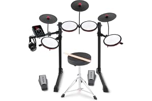 Alesis Turbo Max Elektriskt Trumset | Kompakt, Fällbart, Tysta Mesh-Pads, 8" Tomar, 8" Cymbaler, Bluetooth, Trumstol, Hörlurar