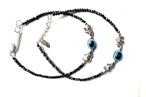 H D CREATION black crystal Anklet for Women & Girls (evil eye)