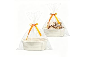 LIULINY 2 stycken 30 x 20 x 12 cm vit presentkorg tom med handtag | Förvaringskorg flätad med presentpåsar och band, korg för presenter till födelsedag bröllop baby shower jul