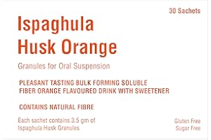Ispaghula Isabgol Psyllium Husk for Constipation Relief and Weight Loss - Natural Dietary Fiber - Laxative - 30 Orange Sachets