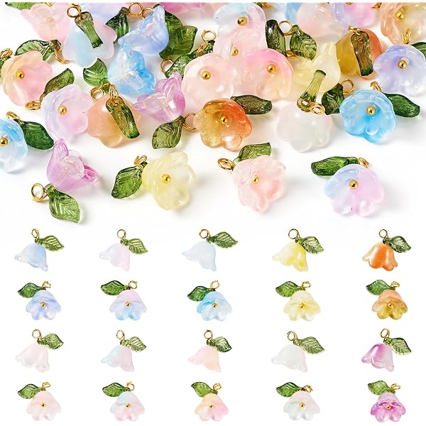120 Perline Acriliche Fiori E Foglie - Ciondoli Per Gioielli Fai Da Te