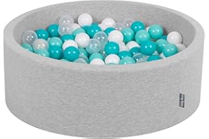 KiddyMoon Bällebad 90X30cm/200 Bälle ∅ 7Cm Bällepool Mit Bunten Bällen Für Babys Kinder Rund, Hellgrau:Helltürkis/Weiß/Transparent/Türkis