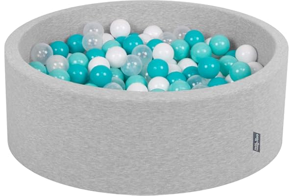 KiddyMoon 90X30cm/300 Bolas ∅ 7Cm Piscina De Bolas para Ninos Hecha En La UE, Gris Clr:Turquesa Clr/Blanco/Transparente/Turquesa