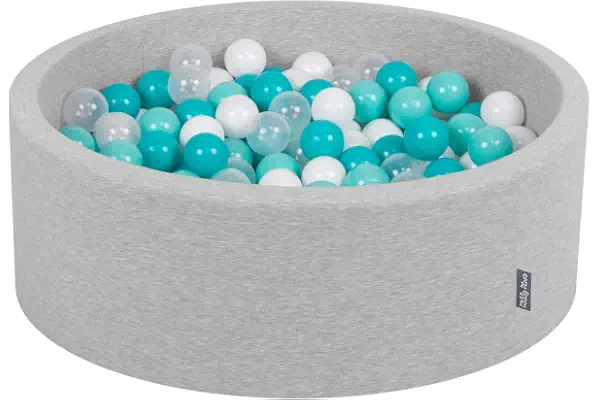 KiddyMoon 90X30cm/300 Bolas ∅ 7Cm Piscina De Bolas para Ninos Hecha En La UE, Gris Clr:Turquesa Clr/Blanco/Transparente/Turquesa