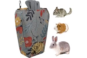 DICKPLAY Rabbit Hay Feeder,Guinea Pig Hay Bag Hanging Feeder 600D Oxford Cloth Fabric for Small Hay-Eating Pets Rabbits Guinea Pig Chinchilla Small Animals (Grey)