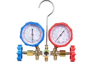 Shkalacar Manomètre AC Set pour R134a R32 R22 R410A - Ensemble de Collecteur Automobile à 3 Voies avec Adaptateur pour Tuyaux Flexibles