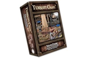 Mantic TerrainCrate: Town Centre Games | 69 pezzi di terreno precolorati in PVC da 28 mm | Paesaggio fantasy medievale per D&D, Pathfinder, Warhammer | Include bancarelle, forca, fucina, cavallo e