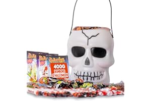 Crâne d'Halloween farci de Bonbons Assortis | Bonbon Halloween | Crâne + 400 grammes de Bonbons et friandises pour Halloween | Squelette Halloween [IAMI]