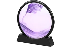 LOTCOW HAOWANWW Moving Sand Art Picture Round Glass Flowing Sand Painting 3D Hourglass Deep Sea Sandscape Painting Artistic in Motion Display with Frame Base Liquid Kid's Desktop Sand Art Toys(Purple,7inch)