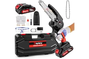 HSHA Mini Tronçonneuse à Batterie 6 Pouces, Tronçonneuse à Une Main, Tronçonneuse Électrique Sans Fil avec Batterie 3.0Ah, 2 Chaînes, Vitesse de coupe rapide pour la Coupe du bois, l'élagage le Jardin