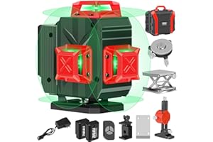 ZHJAN Nivel Láser 4x360°,Nivel Laser de 16 Líneas Autonivelante 360º,IP54 Anti-Salpicaduras |Dos Baterías|Base Elevable|Soporte Triangular, Para Decoración del Hogar y Obras de Construcción