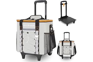 INSMEER Borsa termica pieghevole con ruote, 30L / 50 can, grande, impermeabile, per la spesa, per spiaggia, campeggio, picnic, spesa