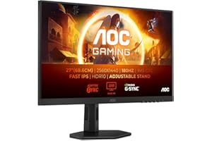 AOC Gaming Q27G4XF - Monitor QHD de 27 Pulgadas, 180 Hz, Plano, 0,5 ms, FreeSync Prem., Comp. G-Sync, HDR10, Ajustable (IPS, 2560x1440, DisplayPort, HDMI) Negro/Gris