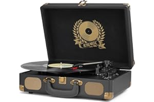 MERSOCO Tocadiscos de Vinilo con Bluetooth, Salida Digital USB, 3 velocidades, portátil, Vintage, con Altavoces Integrados, Salida de línea RCA AUX en Conector para Auriculares, Tocadiscos Vintage - Negro