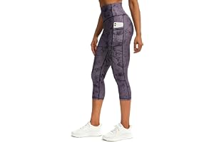 Tuspryt Sportleggings dam 3/4 caprileggings dam med fickor, sportbyxor dam 3/4 ogenomskinliga träningsbyxor löparbyxor dam