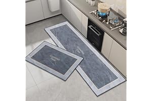 OPLERT Tapis de Cuisine 2 pièces,Tapis de Cuisine antidérapant et Lavable,Tapis de Sol de Cuisine Absorbant l'eau et résistant aux Taches,Gris,40x60+40x120cm
