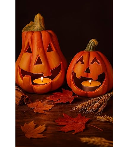 Litake Lot De 4 Lumières Citrouille D'Halloween - Décoration LED - Bougies Lumineuses Et Scintillantes Sans Flamme Avec Télécommande Et Minuteur - Lanternes Jack O - Fonctionne Avec Piles - Pour