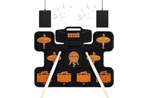 Asmuse Batterie électronique portable Drum Set, Tambour à Numérique avec 9 Pads, 2 Pédales, avec deux haut-parleurs enceinte Intégré, Drum Kit de batterie midi enroulable 2000 mAh rechargeable