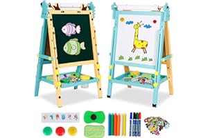 NUKIED Caballete para Niños 3 en 1 Caballete Infantil de Doble Cara Caballete de Arte con Rollo de Papel Pizarras,Tablero Dibujo Niños +3 Años