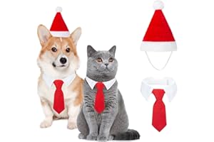 MELLIEX 2-częściowy kostium świąteczny dla psa i kota, zestaw czapek z regulowanym krawatem dla psa bożonarodzeniowego dla zwierząt domowych (mały)