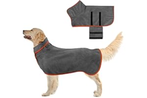 Jostift Hundebademantel, Mikrofaser Hunde Bademantel Badetuch, Hundebademantel Extra Saugfähig, Schnell Trocknender Hundebademantel mit Verstellbaren Trägern für Große Mittel und Kleine Hunde(L)