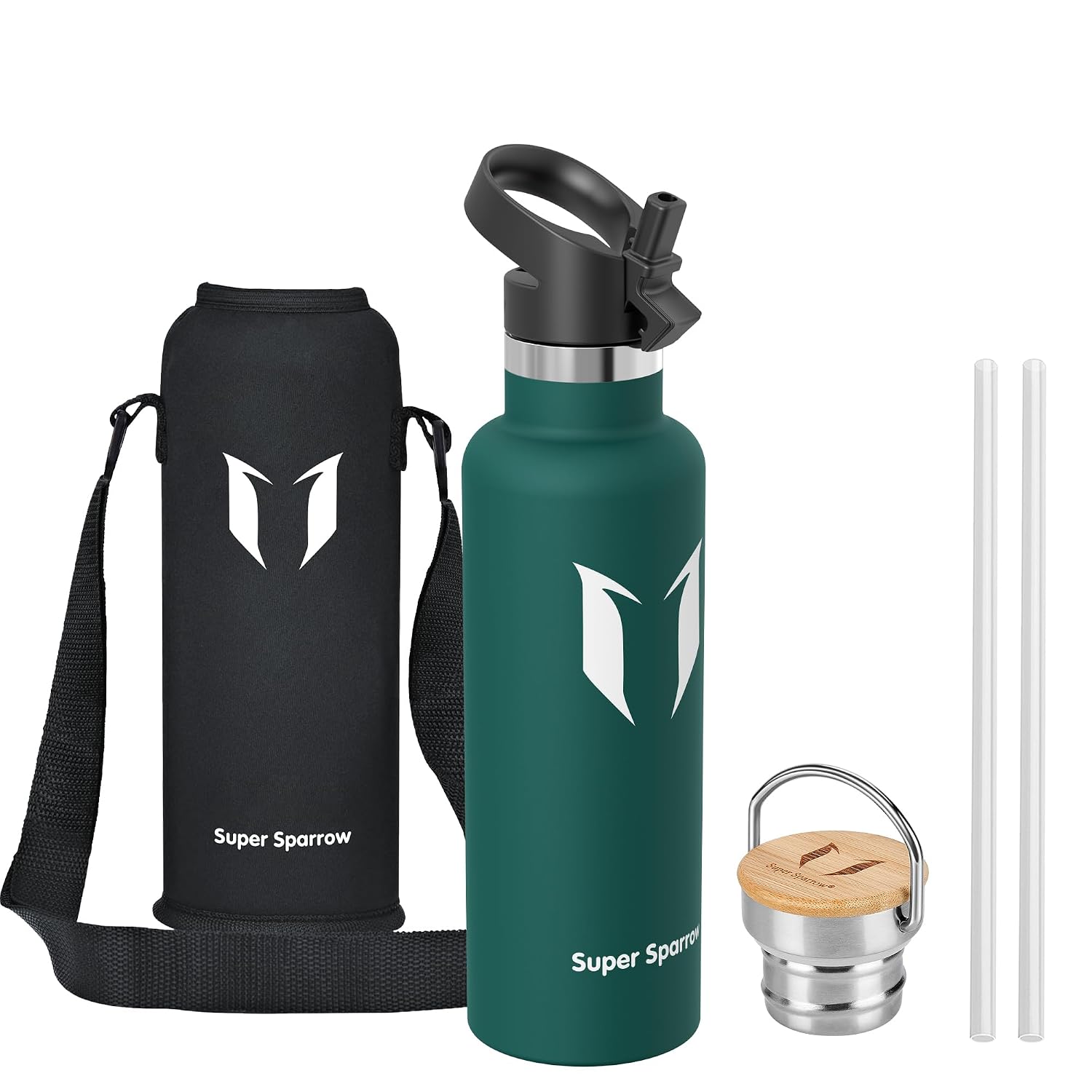 Super Sparrow doppia parete in acciaio inox coibentato bottiglia di acqua - 750ml - isolante della borraccia - perfetto Thermos - Privo di BPA, BPS, ftalati, Verde Scuro