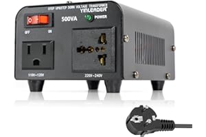 Yinleader Convertidor de Voltaje - Salida 110/220 Voltios CA - Transformador de Núcleo Toroidal EEUU de 500VA - 110V 220V 500W