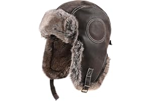 OhMill Chapka d'hiver en Cuir pour Homme Femme Chapeau Chaud Chapeau de Trappeur Bonnet Aviateur d'hiver Épaise avec Oreillettes en Peluche Anti-Vent pour Ski Extérieur