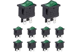 VEXUNGA Interruttore a Bilanciere 6A/250V 10A/125V Interruttori a Levetta DPDT 4Pin 2Posizioni Pulsantiera Barca Luce Verde Pulsante ON/OFF per Auto Elettrodomestici KCD1 (10 Pezzi)