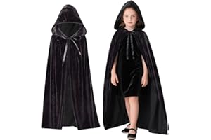 Winwild Halloween Umhang Kinder 120CM Schwarzer Umhang mit Kapuze Samt Cape Vampir Kostüm Mädchen Junge für Karneval Halloween Cosplay(S)