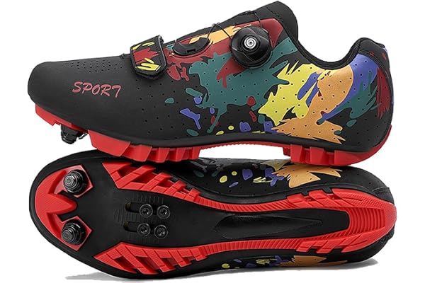 Hixingo Chaussures de Cyclisme pour Femmes Hommes, Graffitis Colorés Impression Chaussures D'équitation sur Montagne, Crampons Respirantes Semelle Dure Chaussures de Vélo