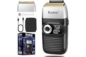 Maquina de Afeitar para Hombre KEMEI, Shaver Barberia Eléctrica con Recortadora, Afeitadora Inalámbrica con Lámina de Titanio y Maleta, KM-2026